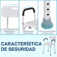 Silla de Ducha Antideslizante para Ancianos y Discapacitados Altura Ajustable, Carga de 136kg, Reposabrazos Regulables - details 3