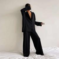 Conjunto de pijama sexy para mujer Bo Cut, tres pantalones informales sueltos de manga larga, top cómodo para el hogar de seda satinada suave, 2 piezas - details 24
