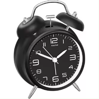 Despertador de doble campana con luz nocturna, alarma fuerte, despertador analógico con dial grande de 4 pulgadas, sin tictac, silencioso, despertador a batería, diseño retro (negro) - 1