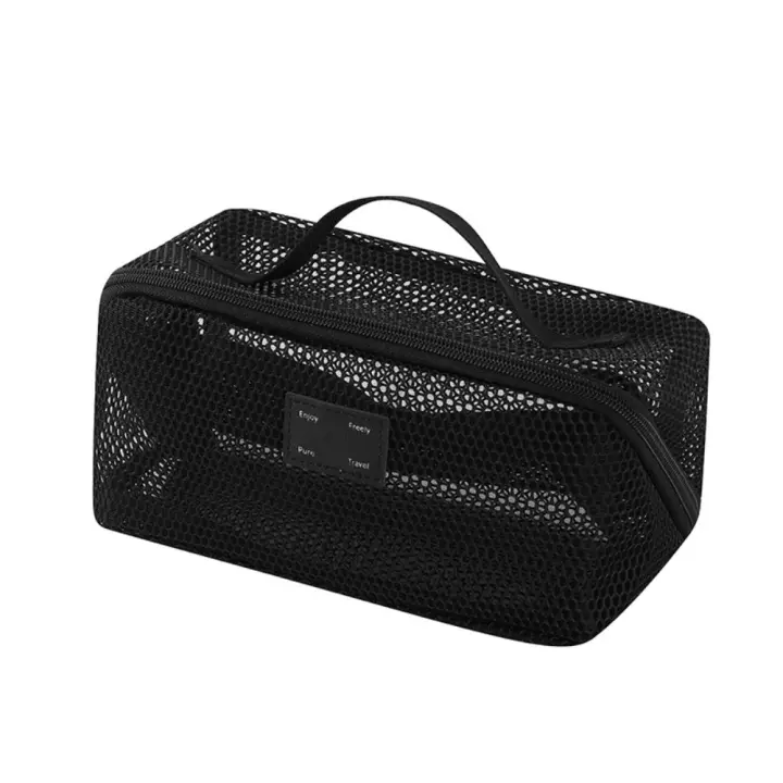 Bolsa de cosméticos de malla de Color sólido portátil, bolsa de maquillaje transparente con cremallera, organizador de cosméticos ligero de gran capacidad para oficina - 1