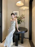 Elegante Camisola de Satén de Vid Ajuste Delgado, Cola de Pez, Vestido Largo para Mujeres en Verano y Noche de Banquete - details 10