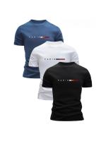 Conjunto de 3 Camisetas de Algodón 100% para Hombres Cuello Redondo, Mangas Cortas, Diseño de Impresión, Ropa Casual Transpirable para Salidas, Moda Callejera - details 4
