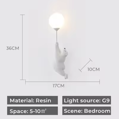 Luz de pared de oso blanco G9 3D, iluminación creativa moderna, Luna, dormitorio, cabecera de cama, habitación de hombres y mujeres, decoración del hogar - 1