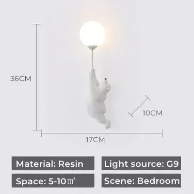 Luz de pared de oso blanco G9 3D, iluminación creativa moderna, Luna, dormitorio, cabecera de cama, habitación de hombres y mujeres, decoración del hogar - 1
