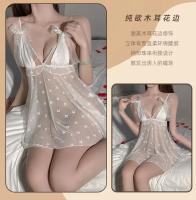 Camisón transparente de lencería sexy con tirantes de perlas y lazo de mariposa con ribete de encaje puro - details 16