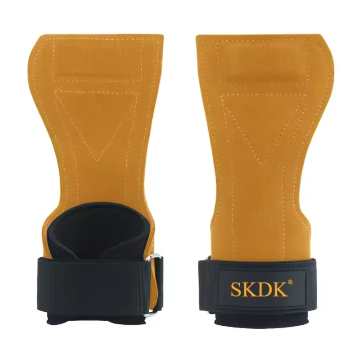Guantes de gimnasio de piel de vaca, empuñaduras antideslizantes, cinturón de peso, almohadillas de levantamiento, entrenamiento de peso muerto, protección de palma para Fitness, protectores de entrenamiento, 2 uds. - 1