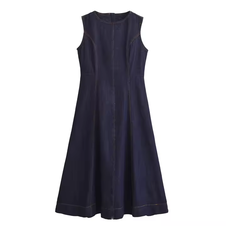 Ropa de mujer europea y americana de mezclilla sin mangas para mujer Vestido de moda delgado Midi para mujer - 1