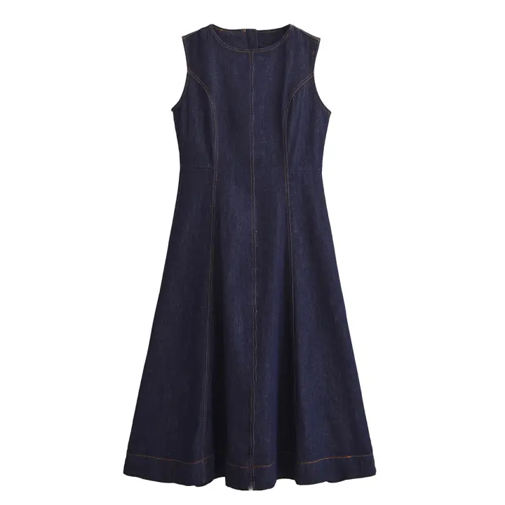 Ropa de mujer europea y americana de mezclilla sin mangas para mujer Vestido de moda delgado Midi para mujer - 1