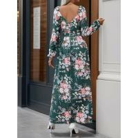 Vestidos elegantes de moda con cuello en V y mangas primavera otoño nuevo vestido largo estético con flores para mujeres calientes - details 23