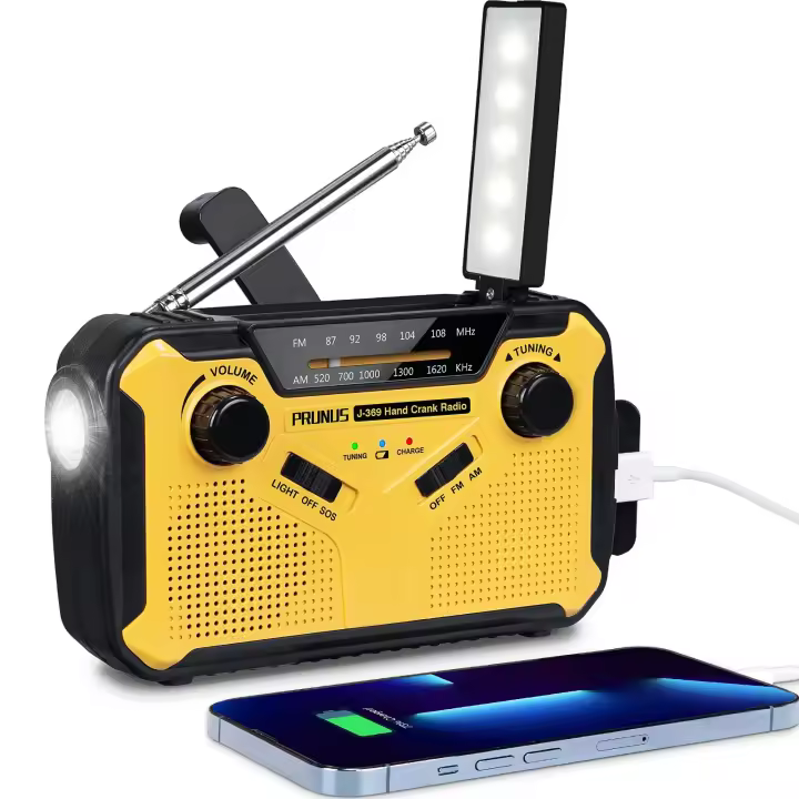 Radio de emergencia AM/FM Radio portátil Solor manivela USB pilas AA antorcha recargable lámpara de lectura alarma SOS para emergencias - 1