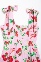 TRAFZA-Vestido corto sin hombros con estampado de frutas para mujer, minivestido elegante con cremallera, informal, con lazo, sin mangas, Verano - details 11