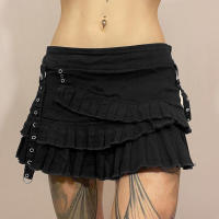 BUNO-minifaldas irregulares con volantes estéticos góticos para mujer, ropa de calle Fairycore, faldas vaqueras de tiro bajo Y2K Dark Academia 2025 - details 1
