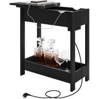 Mesita Auxiliar, Mesa de Sofá con Tablero Plegable, Compartimento Oculto y Estante de Almacenaje, Mesita Estrecha con Enchufe y Puertos USB, Ideal para Salón y Dormitorio, Blanco, 0001CHJ - details 9
