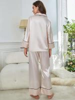 Ropa de dormir de satén de seda, pantalones con cuello ranurado, conjunto de camisón de 2 piezas, Tre y otra ropa informal para mujer - details 9