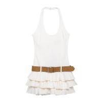 TRAFZA-Vestido corto de verano para mujer, minivestido liso sin mangas con cuello redondo, Espalda descubierta, cinturón decorativo con cremallera, estilo playero - details 1