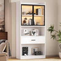 Gabinete de Almacenamiento con Luz Estante de Exhibición de Coleccionables con Puertas de Vidrio Emergentes 16 Colores Disponibles Ideal para Sala de Estar Blanco o Negro - details 3