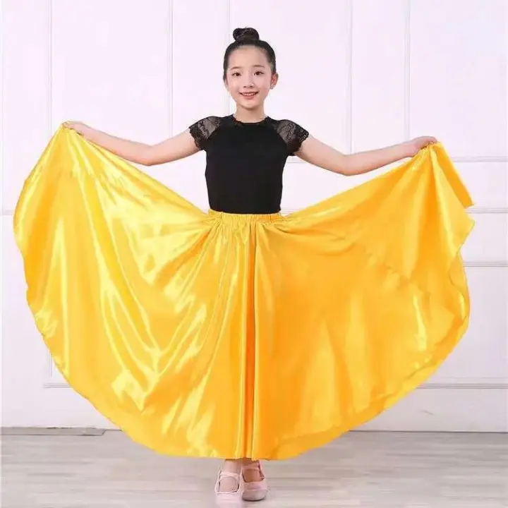 Trajes de danza del vientre para niños y niñas, vestidos de satén liso de Bollywood indio, actuaciones gitanas - 1