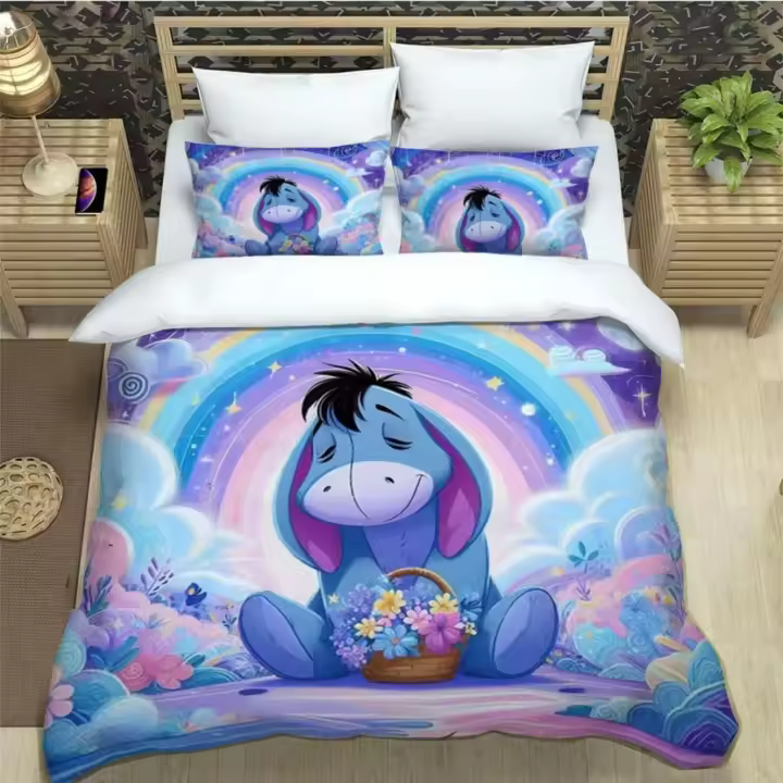 Funda de Edredón de Lujo Impresa de Dibujos Animados Pooh Eeyore Juego de Ropa de Cama de Poliéster con Fundas de Almohada - 1
