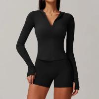 Conjunto de chaqueta deportiva para mujer con cremallera de manga larga y top de fitness para ropa deportiva, chaqueta de yoga con orificios para los pulgares para exteriores y gimnasio - details 1