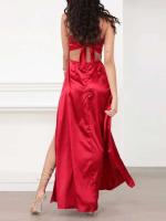 Vestido de Satén sin Correas de Verano Sexy, Lumbar, Rojo y Verde, Ideal para Fiesta de Cumpleaños y Ceremonia de Graduación - details 4