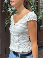 Camisetas Estéticas Vintage para Mujer Manga Corta, Cuello en V, Botones con Lazos - details 7