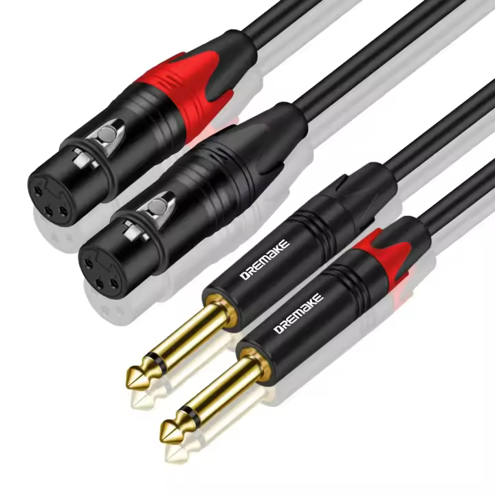Cable de micrófono DREMAKE macho TS 1/4 "Jack 2x6,5mm a 2 XLR hembra de 3 pines para altavoz de tablero de mezcla Dual XLR a cable de conexión Dual de 6,35mm - 1