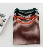 Camiseta de manga corta a rayas para mujer, novedad de verano, versión coreana, Top holgado Retro con ajuste en contraste y cuello redondo, moda informal para mujer - details 0