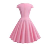 Vestido de verano para mujer, Color sólido, Retro, Vintage, años 50, 60, informal, para fiesta y oficina, Vestidos Rockabilly - details 4