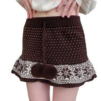 BUNO-suéter acampanado de ganchillo con forma de corazón, falda marrón con cordones, bolas peludas, faldas de punto decorativas, ropa de calle Grunge Fairycore Y2K - details 1
