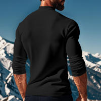 Camisa de manga larga para hombre, top ajustado con cuello alto, color sólido, terciopelo - details 6