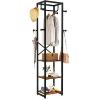 Perchero de Pie con 3 Escaleras y 8 Ganchos Metálico para Gorros, Bolsas, Negro Rústico y Marrón - details 0