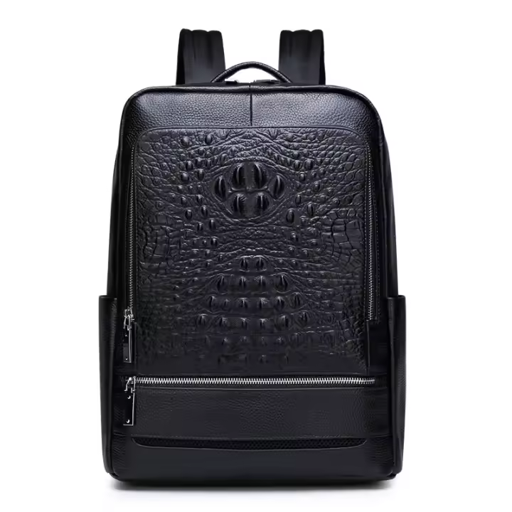 Mochila de negocios de cuero genuino de los hombres, mochila de piel de vaca de capa superior - 1
