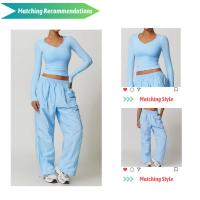Top deportivo de manga larga con cuello en V para mujer, camiseta deportiva ajustada para Yoga, top deportivo, ropa deportiva para correr, entrenamiento deportivo - details 0
