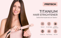 Plancha de titanio PRITECH, temperatura ajustable (290-450 ° F), 1 plato, alisador/rodillo para el cabello, rosa - details 0