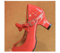 Zapatos de tacón alto para niña, calzado de princesa con pajarita de Color liso, de cuero, versátil, a la moda, para fiesta y boda, primavera y otoño - details 9