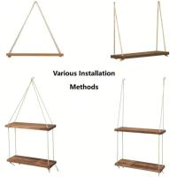 Estante de Pared de Cuerda de Cáñamo Montado en Madera Ideal para Decoración de Jardín y Estar en Casa - details 5