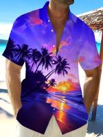 Nueva camisa hawaiana de manga corta con estampado de playa turística, adecuada para caminar por la calle, ocio, primavera y verano. - details 10