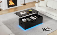 Mesa de Couch con Brillo Negro Moderno con Iluminación LED Taburete Elevable Hidráulico 100*50*35cm - details 1
