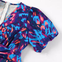 Vestido de Verano 2025 para Mujer Estampado Azul, Cuello en V, Ajuste Delgado, Envoltura de Cadera, Manga Corta - details 17