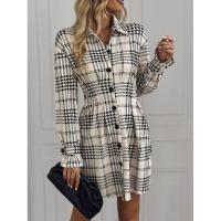 Vestido camisero de manga larga para mujer, elegante a cuadros, elástico de una pieza, moda coreana, informal, para fiesta - details 19