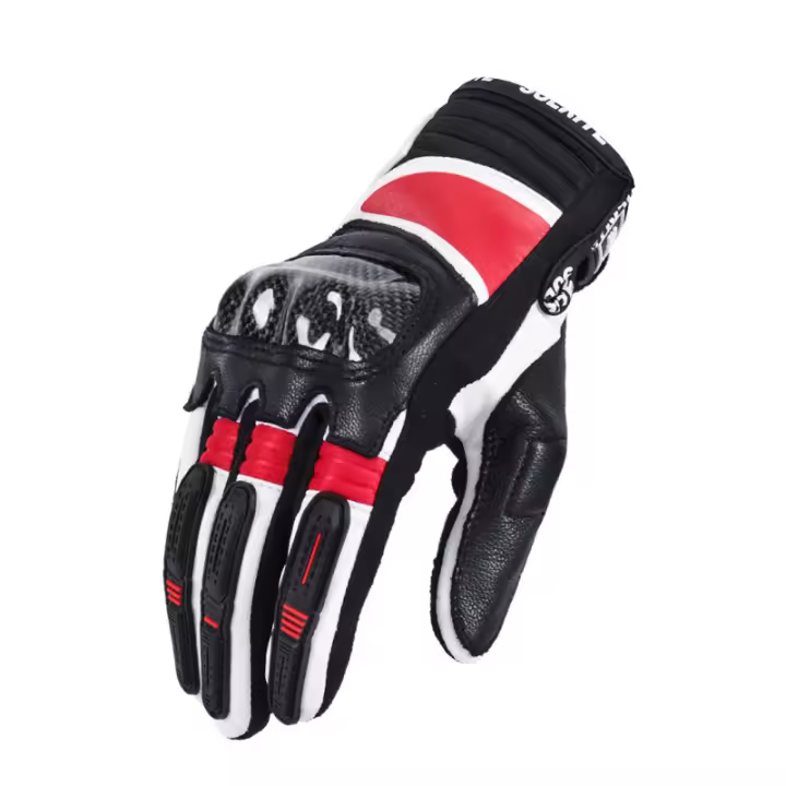 Guantes de Motocicleta de Cuero Real y Fibra de Carbono con Pantalla Táctil - 1