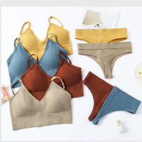 Women 2 pieces solid color fitness sports bra underwear top gym yoga athletic tight workout soft brassiere padded - details 2