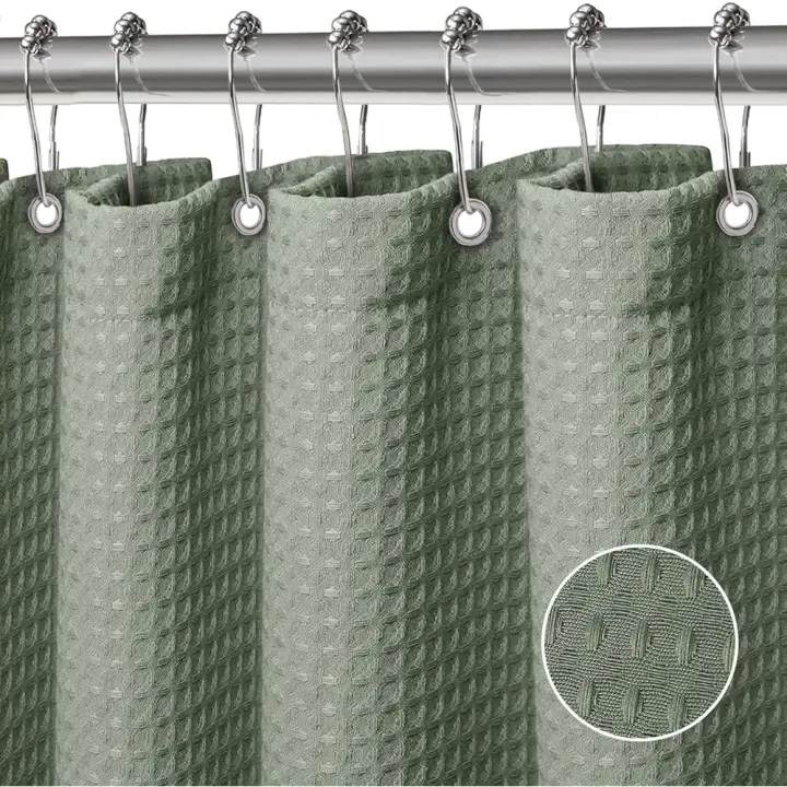 Gofre Cortina de Ducha para Bañera Cortinas Baño Tela Impermeable Poliéster con 12 Ganchos Lavable a Máquina 183 x 198 cm(Verde) - 1