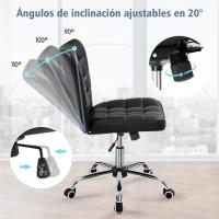 Silla de Oficina sin Reposabrazo Silla Oficina Tapizada de Cuero PU Silla con Ruedas Silla Ergonómica Base Metal Blanca - details 21