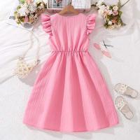 Vestido Rosa para Niñas de 8 a 12 Años Manga Voladora y Cuello en V Vestido Casual Dulce para el Verano 2024 - details 2