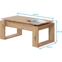 Mesa de Centro elevable Nova Color Roble Nodi y Blanco Artik salón Comedor Estilo nórdico 45-54x105x55 cm - details 1