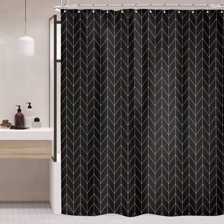 Extra ancho 180*180 cm, 120*180 cm Cortina de ducha blanca larga para baño Espiga geométrica Chevron Rayas Simple Moderno Con clase Ganchos contemporáneos Conjunto de tela de poliéster Impermeable - 1