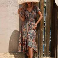 Vestido estampado de manga corta para mujer, vestidos informales con cuello en v, moda de verano - details 1