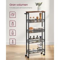 Carro de 4 Niveles, Carro Estrecho de Cocina con Ruedas, con Asa, para Espacio Reducido, 22 x 45,4 x 77 cm, para Cocina, Baño, Salón, Estudio, Marrón Rústico y Negro - details 50