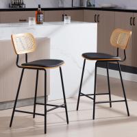 Juego de Sillas de Bar Modernas 2 Altas con Resalto de Ratán Taburetes de Cocina con Cojín de PU - details 7
